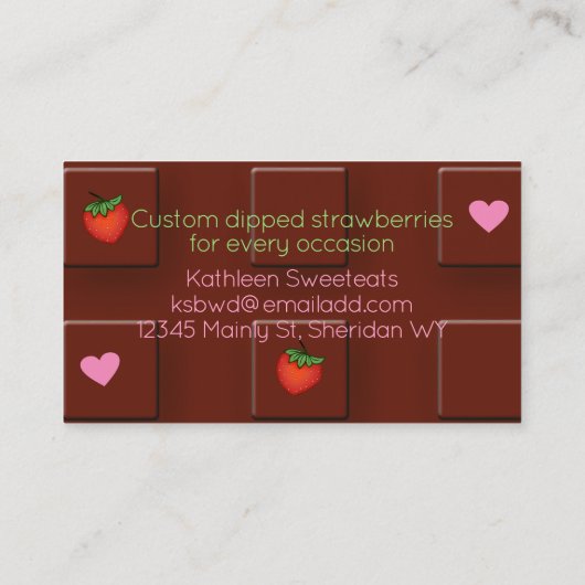 チョコレートで覆われたイチゴの果物菓子 名刺 (裏面)