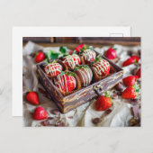 チョコレートで覆われたイチゴ(白と黒) シーズンポストカード (正面/裏面)