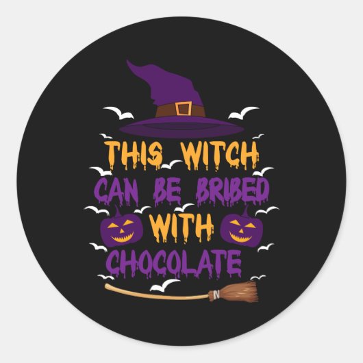 チョコレートで買収可能な魔女 ハロウィン ラウンドシール (正面)