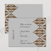 チョコレートとシルバーのダマスク柄でSave the Dateをセーブしよう 招待状 (正面/裏面)