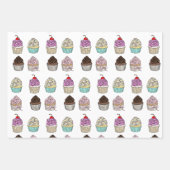 チョコレートとストロベリーカップケーキハッピーバースデー ラッピングペーパーシート (正面2)