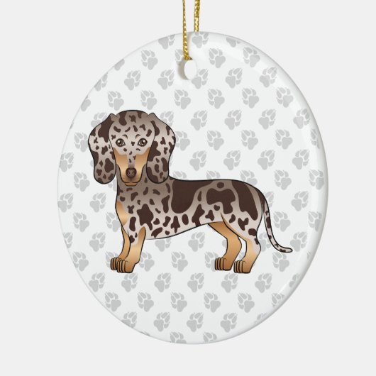 チョコレートとタンのリンゴ短い毛ダックスシャンドッグ セラミックオーナメント (左)