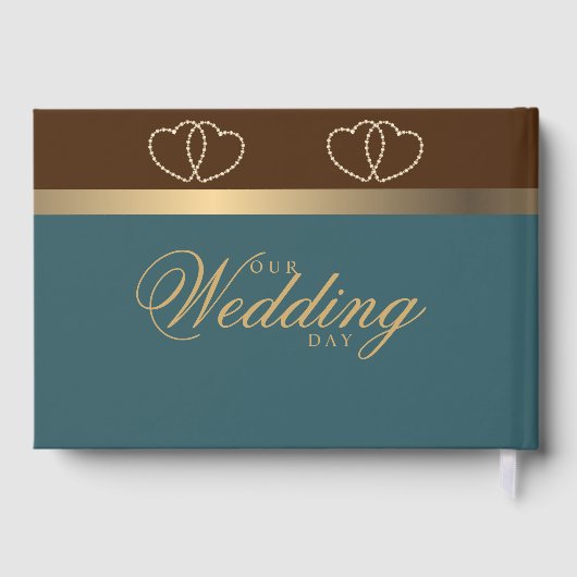 チョコレートとダークティール（緑がかった色）と金ゴールドハート ゲストブック (裏面)