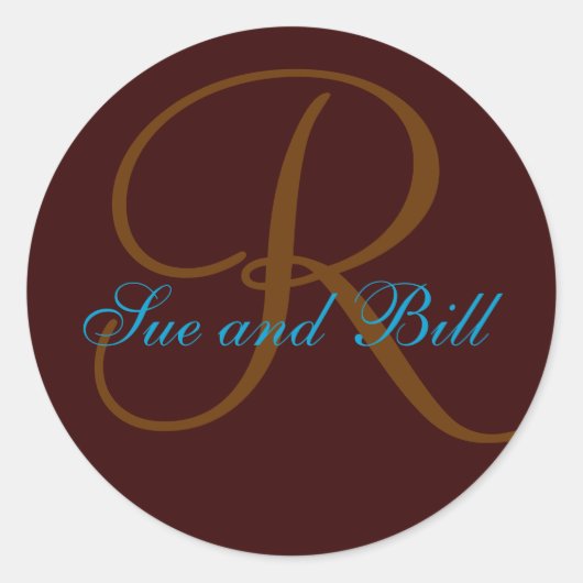 チョコレートとティール(緑がかった色)名モノグラムシール ラウンドシール (正面)