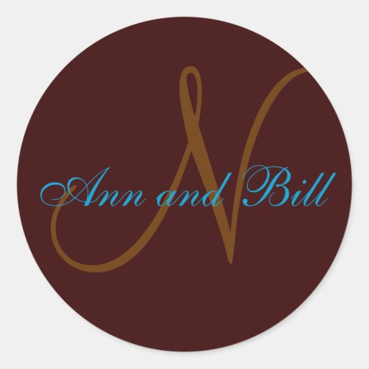 チョコレートとティール（緑がかった色）名モノグラムシール ラウンドシール (正面)