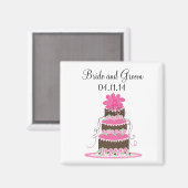 チョコレートとピンクのウェディング セーブ・ザ・デート マグネット (正面/裏面)