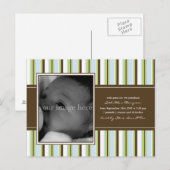 チョコレートとブルーのストライプベビー発表 案内ポストカード (正面/裏面)