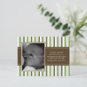 チョコレートとブルーのストライプベビー発表 案内ポストカード (スタンド正面)