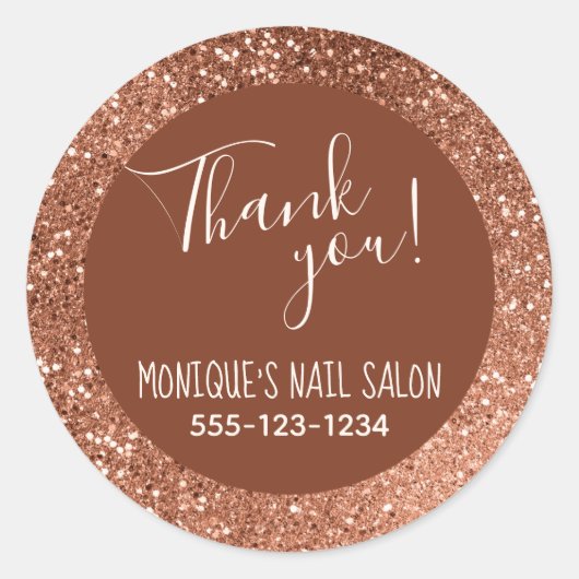 チョコレートとベージュのグリッターカスタム名 ラウンドシール (正面)