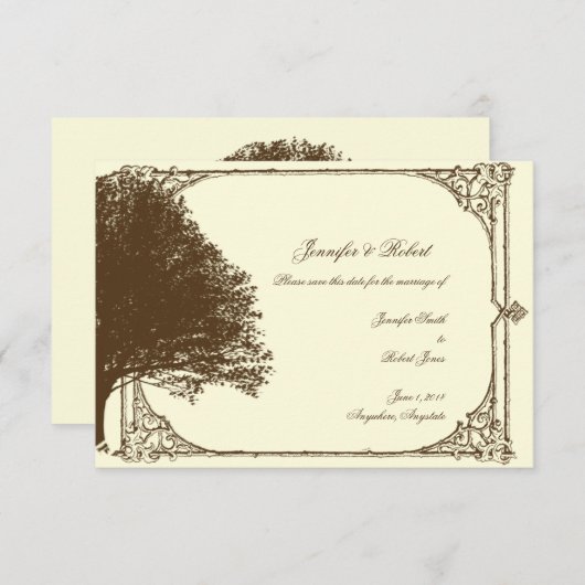 チョコレートとベージュ色フィリグリー結婚式の日付を保存 セーブザデート (正面/裏面)