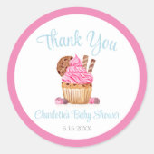 チョコレートと水色ピンクカップケーキありがとう ラウンドシール (正面)
