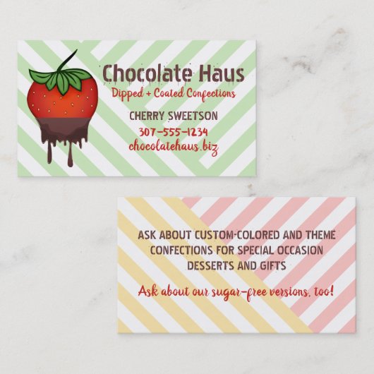 チョコレートに浸したイチゴ菓子 名刺 (正面/裏面)