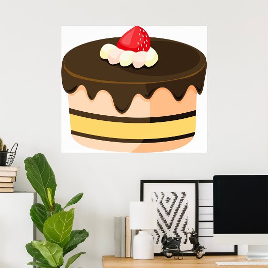チョコレートのしたたりケーキとイチゴ ポスター
