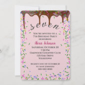 チョコレートのアイシングと振りかける誕生日付き7 招待状 (正面)