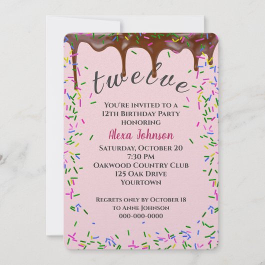 チョコレートのアイシングと振りかける12誕生日 招待状 (正面)