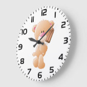 チョコレートのアイスクリームのポップシクルを持ったテディベア ラージ壁時計 (傾斜)