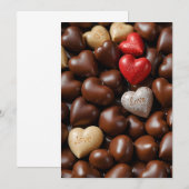 チョコレートのハートがついたポストカード 招待状 (正面/裏面)
