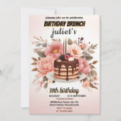 チョコレートのパンケーキ大人ピンクのブランチ30th誕生日 招待状 (正面)