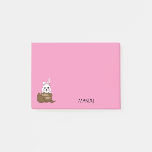 チョコレートの卵の中のウサギ ハッピーイースター | 名前入り ポストイット (正面)
