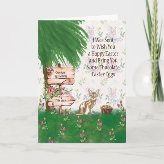 チョコレートの卵を産む猫のイースターカード シーズンカード (正面)