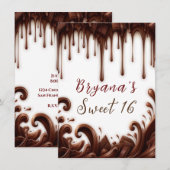 チョコレートの垂れるチョコレートパーティの誕生日 招待状 (正面/裏面)