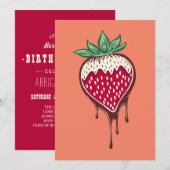 チョコレートの招待状に浸したイチゴ 招待状 (正面/裏面)