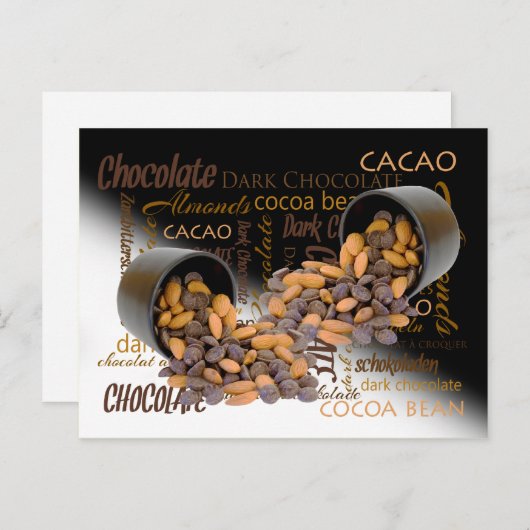チョコレートの破片とアーモンドのクローズアップ写真 ポストカード (正面/裏面)