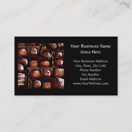 チョコレートの箱、心をそそるチョコレート・キャンディ 名刺 (正面)