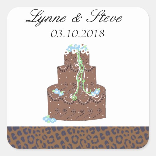 チョコレートの結婚式のケーキの結婚式延期日通知 スクエアシール (正面)