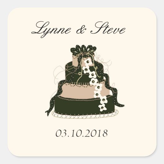 チョコレートの結婚式のケーキの結婚式延期日通知 スクエアシール (正面)