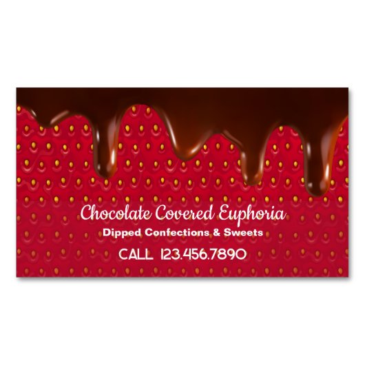 チョコレートの覆いになったイチゴ マグネット名刺 (正面)