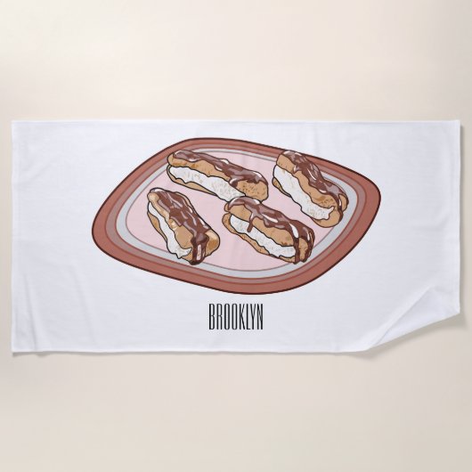 チョコレートのeclair漫画イラストレーション ビーチタオル (正面)