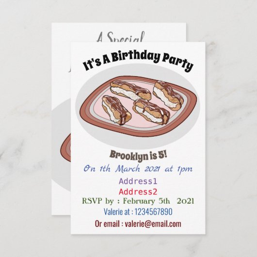 チョコレートのeclair漫画イラストレーション 招待状 (正面/裏面)