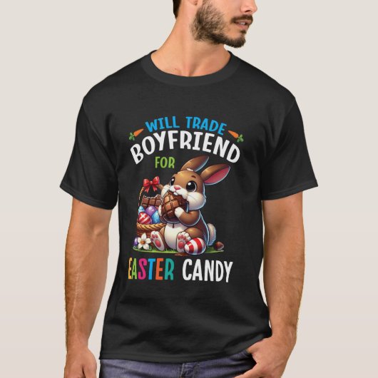 チョコレートを食べるウサギはイースターのお菓子と恋人を交換するでしょう Tシャツ (正面)