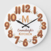 チョコレートアイスクッキーナンバー植物モノグラム ラージ壁時計 (正面)