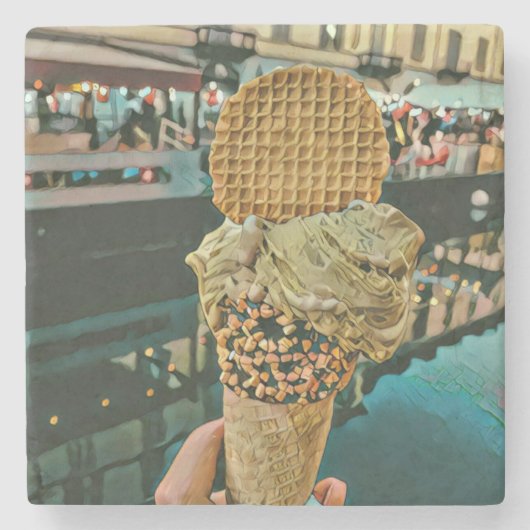 チョコレートアイスクリームふりかける ストーンコースター (正面)