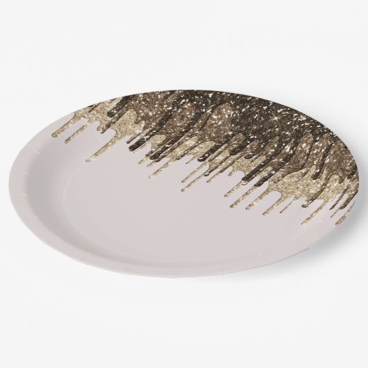 チョコレートアイスクリームグリッタードリップ誕生日 ペーパープレート (アングル)