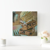 チョコレートアイスクリームケーキ スクエア壁時計 (ホーム)