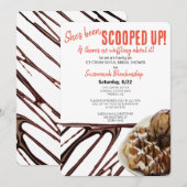 チョコレートアイスクリームスクープのワッフルブライダルシャワー 招待状 (正面/裏面)