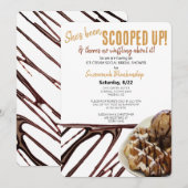 チョコレートアイスクリームスクープのワッフルブライダルシャワー 招待状 (正面/裏面)