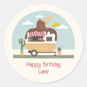 チョコレートアイスクリームトラック子供の誕生日 ラウンドシール