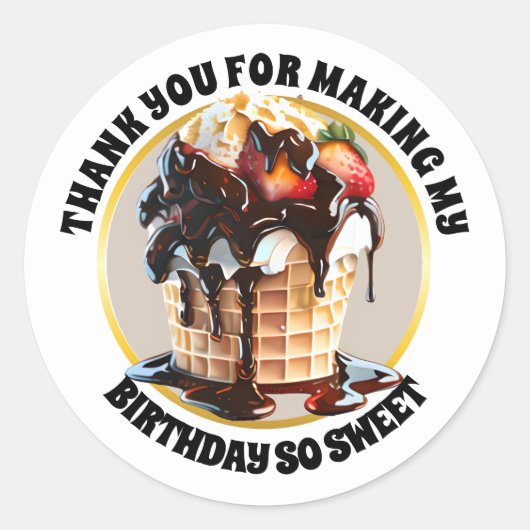 チョコレートアイスクリームワッフルコーン感謝していデザートユーザー ラウンドシール (正面)