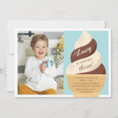 チョコレートアイスクリーム子供の誕生日パーティー写真 招待状 (正面)