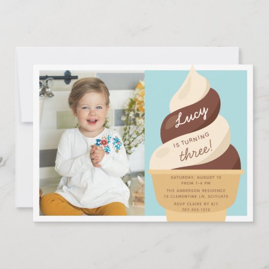 チョコレートアイスクリーム子供の誕生日パーティー写真 招待状 (正面)