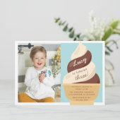 チョコレートアイスクリーム子供の誕生日パーティー写真 招待状 (スタンド正面)