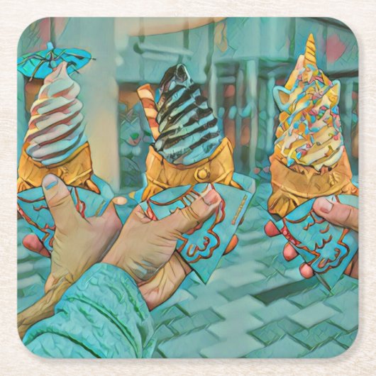 チョコレートアイスクリーム スクエアペーパーコースター (正面)