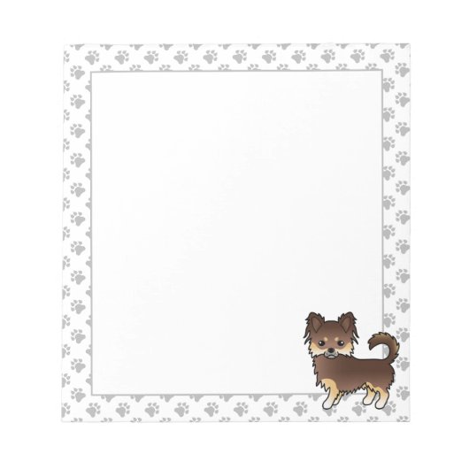 チョコレートアンドタンロングコートチワホアドッグ&ポーズ ノートパッド (正面)