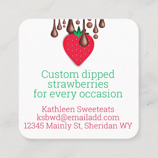 チョコレートイチゴの果物菓子の点滴 スクエア名刺 (裏面)