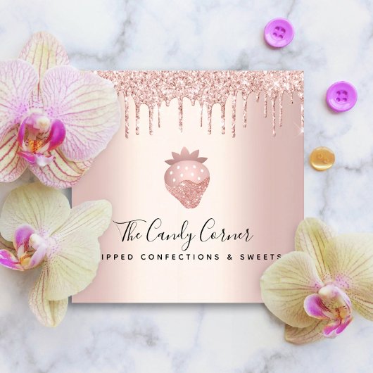 チョコレートイチゴ菓子バラ金ゴールドグリッター スクエア名刺