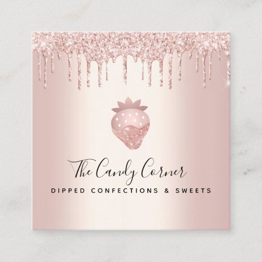 チョコレートイチゴ菓子バラ金ゴールドグリッター スクエア名刺 (正面)
